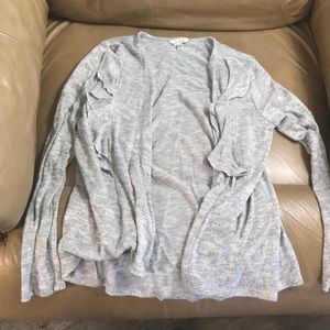 Girls light open front sweater with ruffle